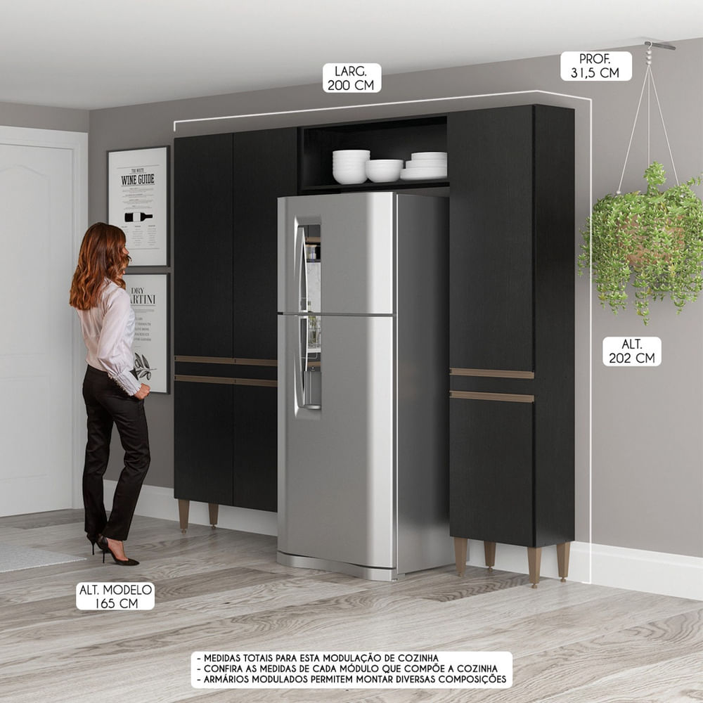 Armário Modulado Cozinha para Geladeira com Nicho Sabrina 200cm 3