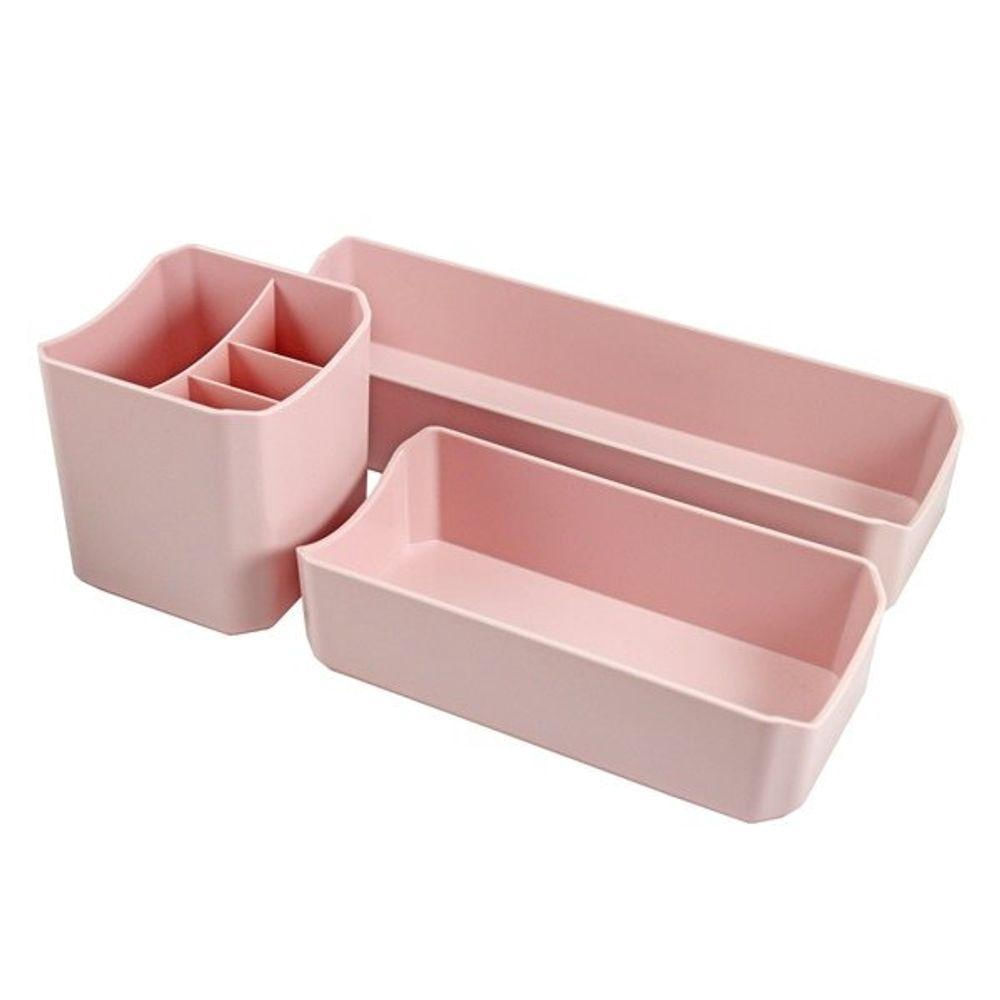 Organizador De Mesa- Maquiagem - Porta Treco - Caneta 3 Peças Linha Loft Rosa
