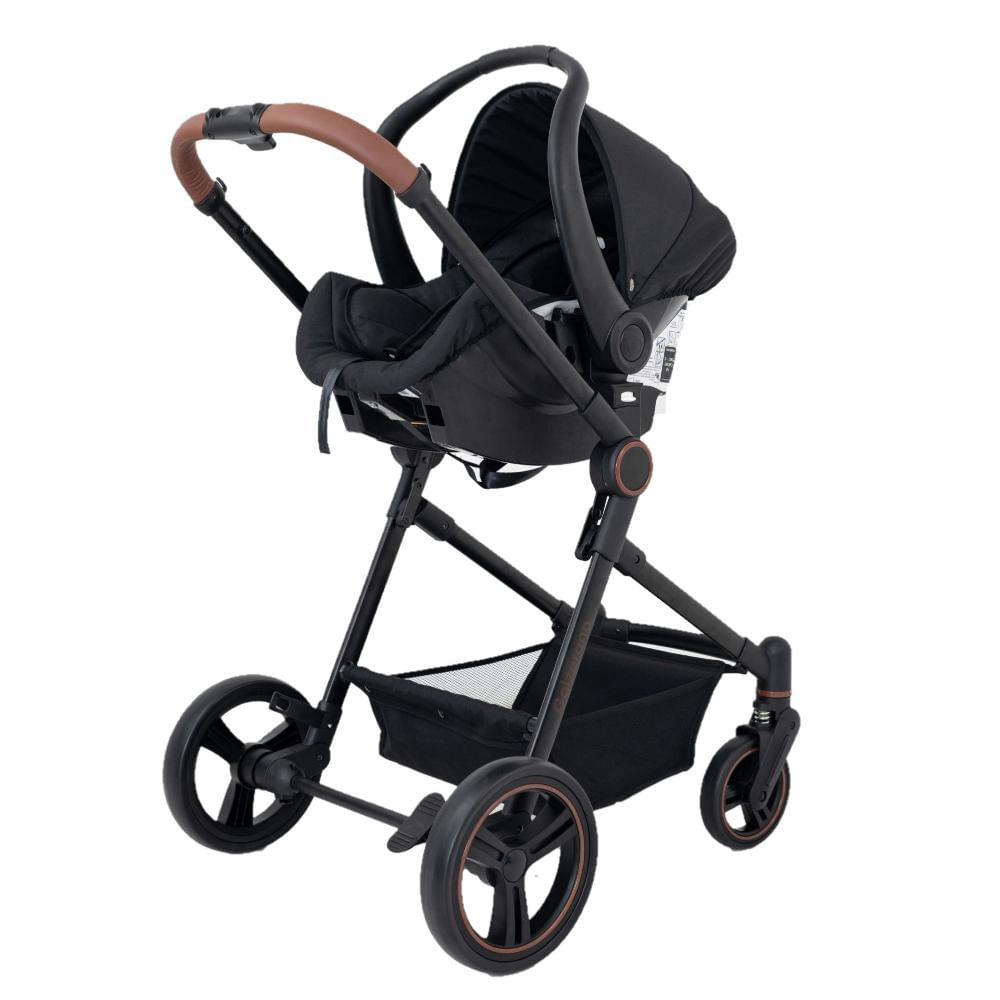 Carrinho Ivy Trio Black com Bebê Conforto e Base Galzerano em