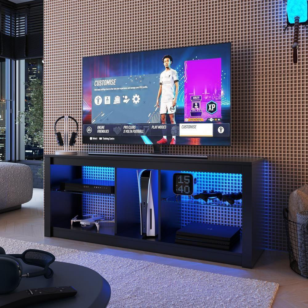 Rack Para Tv Até 55 Polegadas Estilo Gamer Com 2 Prateleiras Em Vidro E ...